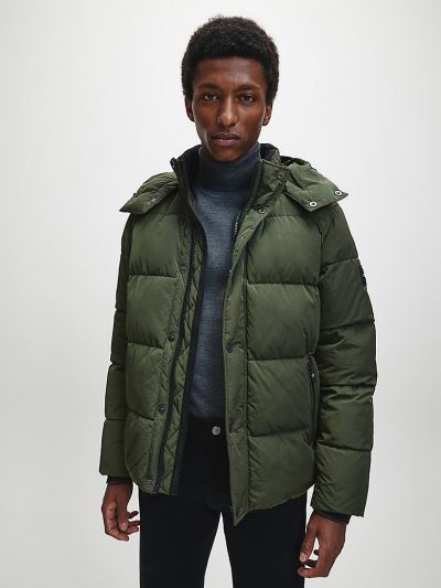 Calvin Klein Ruhák HU206119 | Calvin Klein Crinkle Nylon Hooded Férfi Pufi Dzseki Sötét Olivazöld